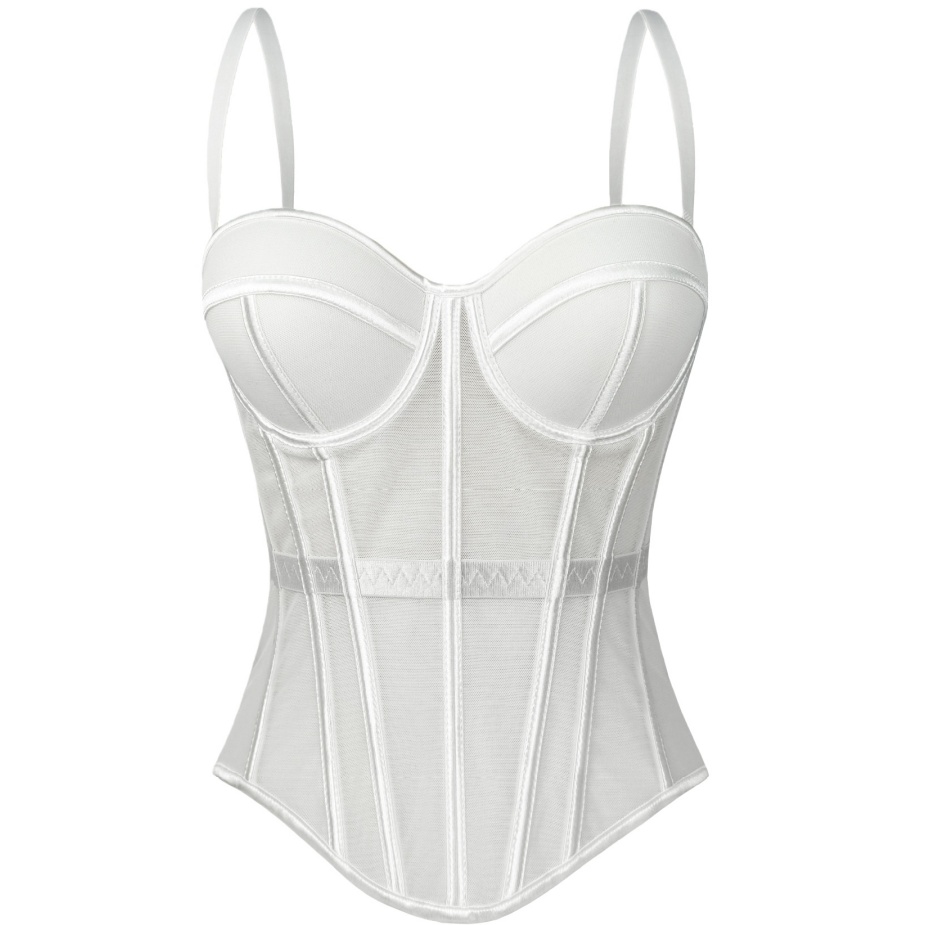 Elegant Burgundy Corset Top Sexy Mesh Fishbone Crop Top Fashion Short Camisole